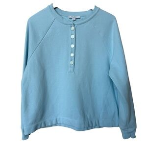 Ann Taylor Women's Henley Crew Neck Sweatshirt Blue Long Sleeve M Enamel Button